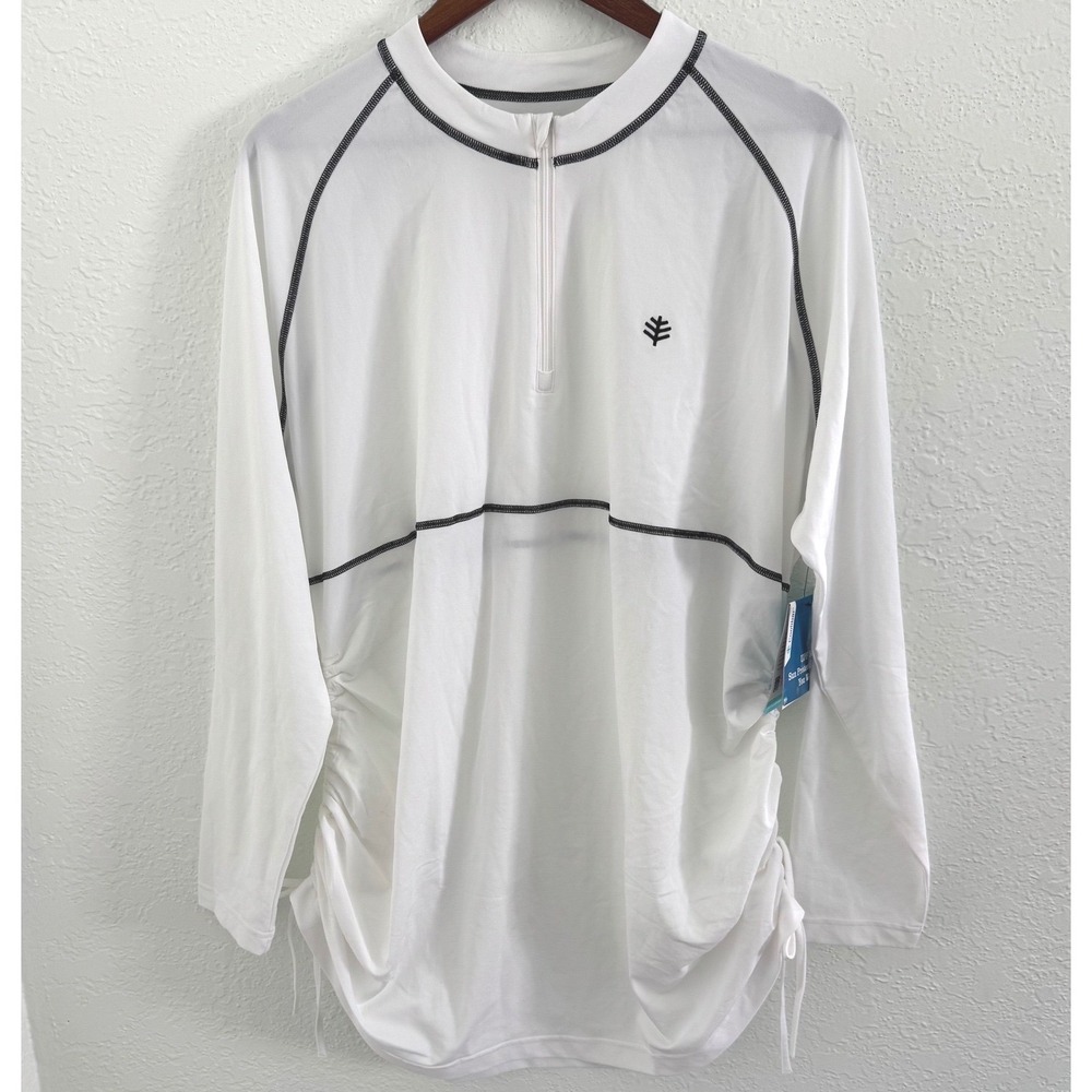 Coolibar Island Ruche Swim Shirt Women's 2XL White UPF 50+ Rated Adjustable NWT